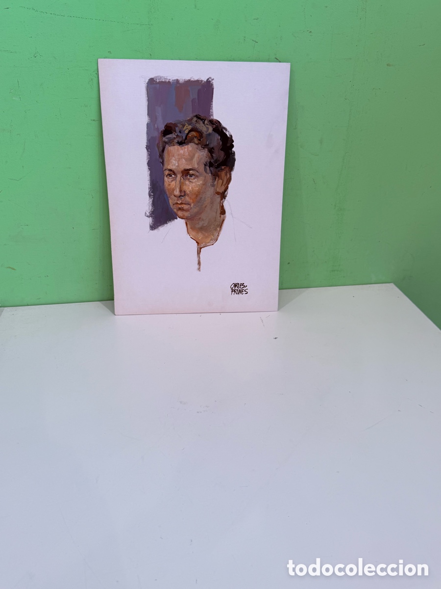 Art: Carles Prun&eacute;s (1937-2017) &Oacute;leo sobre papel &ndash; Estudio de retrato masculino firmado (25x35 cm)
