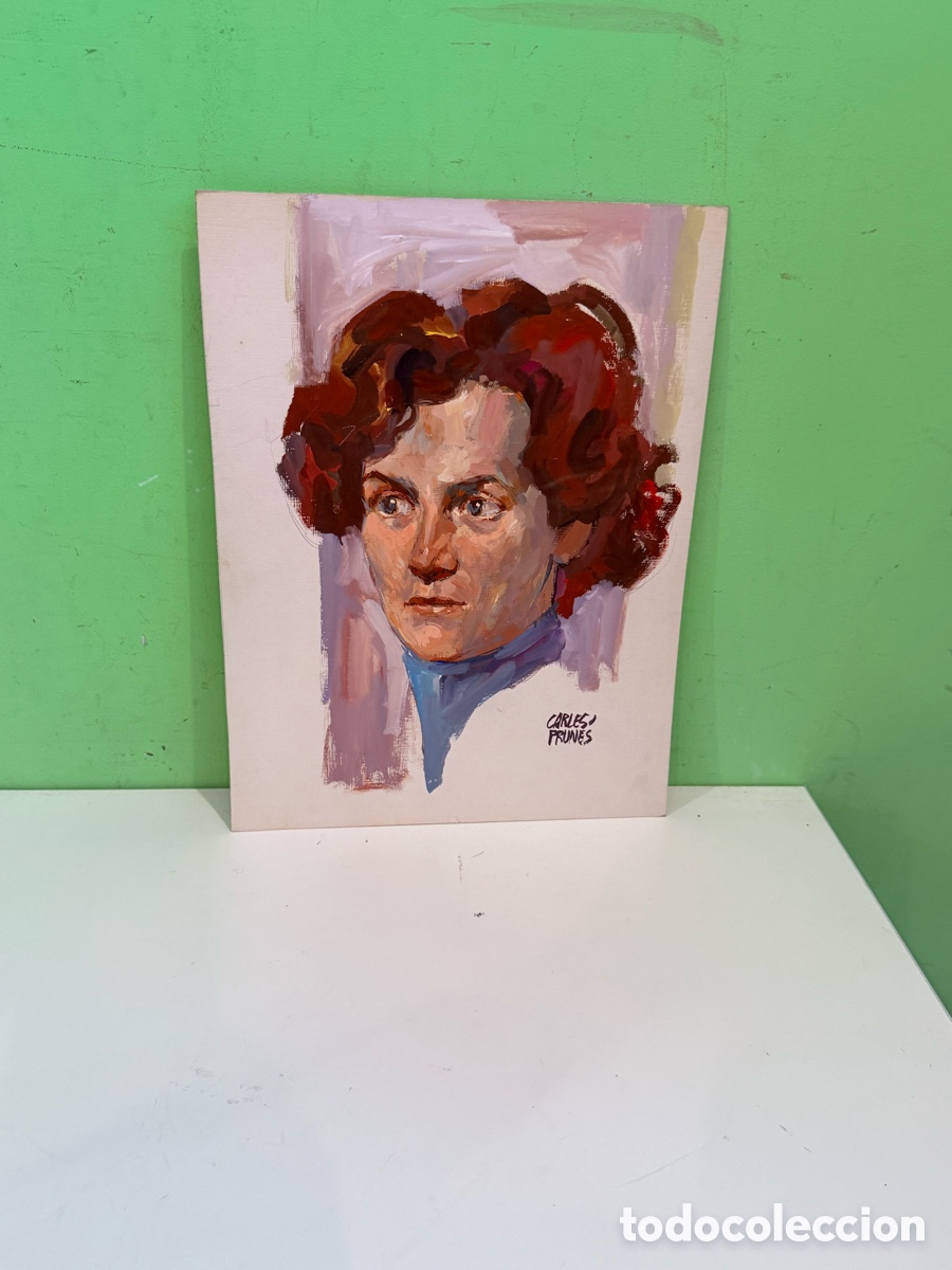 Art: Carles Prun&eacute;s (1937-2017) &Oacute;leo sobre papel &ndash; Estudio de retrato femenino firmado (38x22 cm)