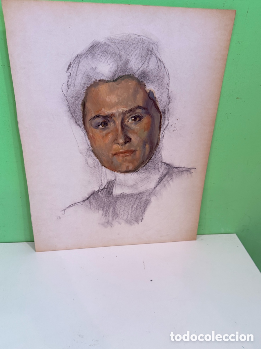 Art: T&iacute;tulo: Carles Prun&eacute;s (1937-2017) &ndash; Estudio de retrato femenino, &oacute;leo y carboncillo sobre papel