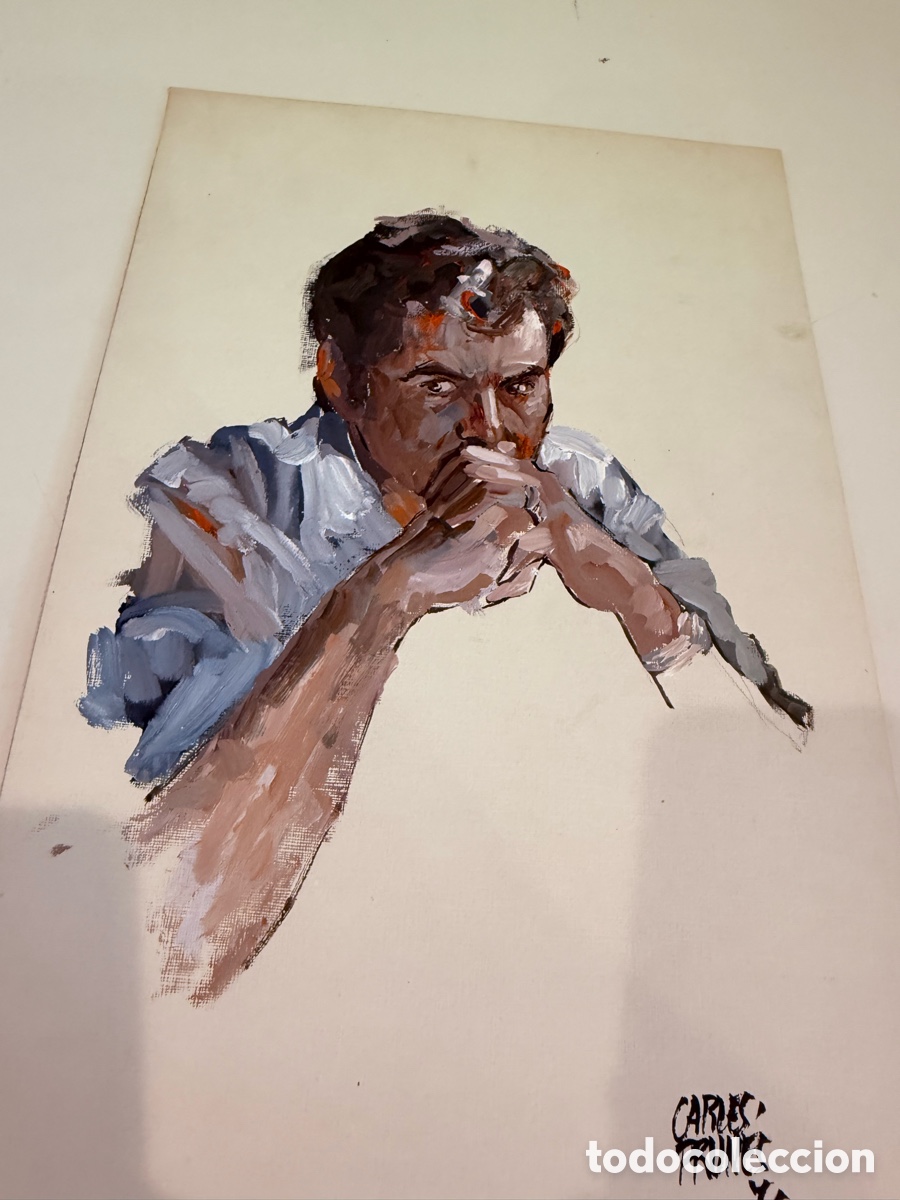 Arte: Carles Prun&eacute;s (1937-2017) &ndash; &Oacute;leo sobre papel, retrato masculino firmado (50 &times; 40 cm)