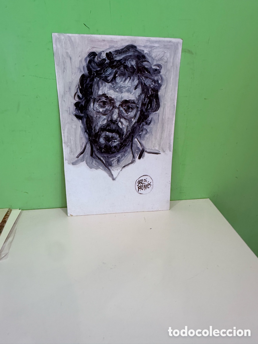 Arte: Carles Prun&eacute;s (1937-2017) &ndash; &Oacute;leo sobre papel, retrato masculino firmado (50 &times; 33 cm).