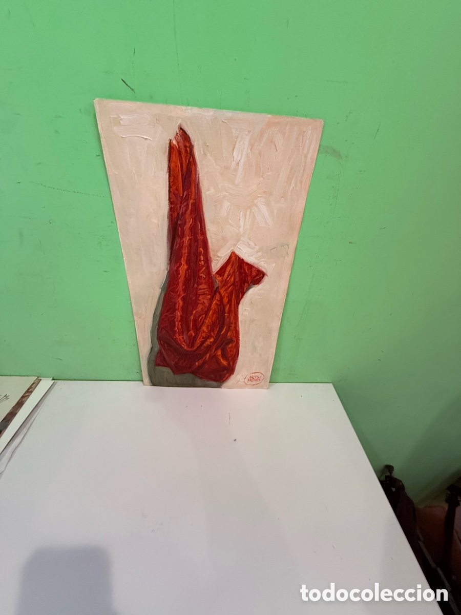 Kunst: Carles Prun&eacute;s (1937-2017) &ndash; &Oacute;leo sobre papel, estudio de pa&ntilde;o rojo firmado (50 &times; 33 cm)