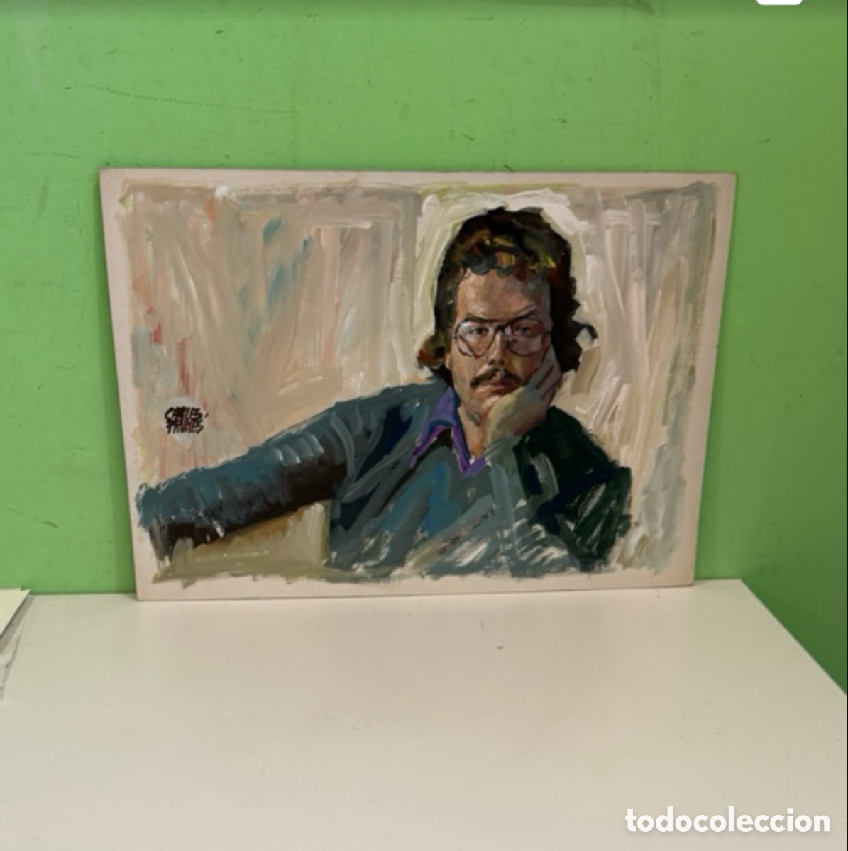 Arte: Carles Prun&eacute;s (1937-2017) &ndash; &Oacute;leo sobre papel, retrato masculino firmado (50 &times; 70 cm)