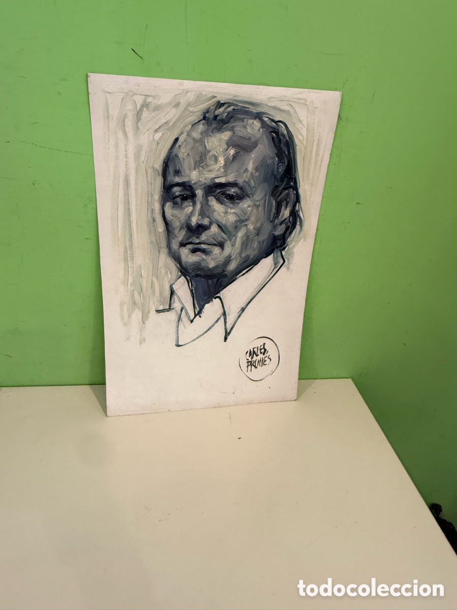 Kunst: Carles Prun&eacute;s (1937-2017) &ndash; &Oacute;leo sobre papel, retrato masculino firmado (33 &times; 50 cm)