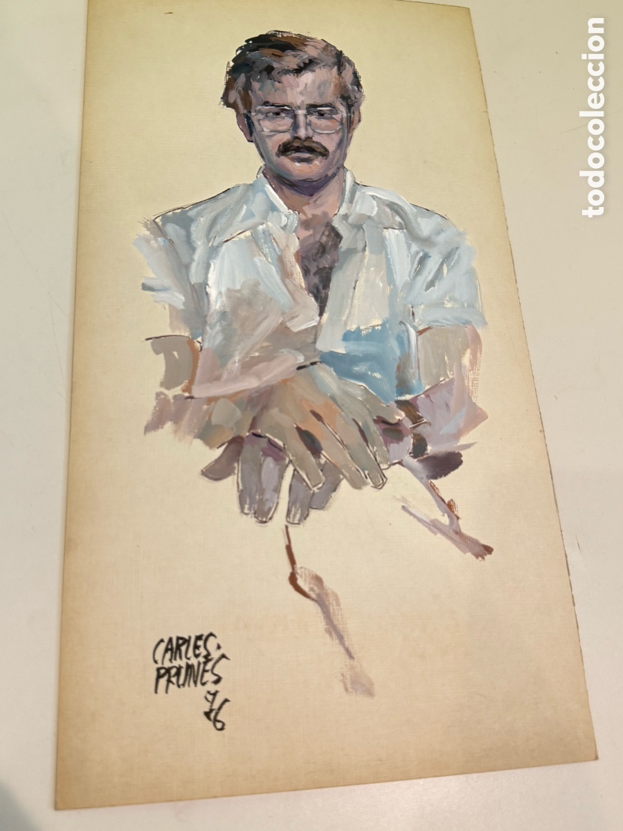 Arte: Carles Prun&eacute;s (1937-2017) &Oacute;leo sobre papel &ndash; Retrato masculino firmado y fechado 1976 (42 x 22 cm)