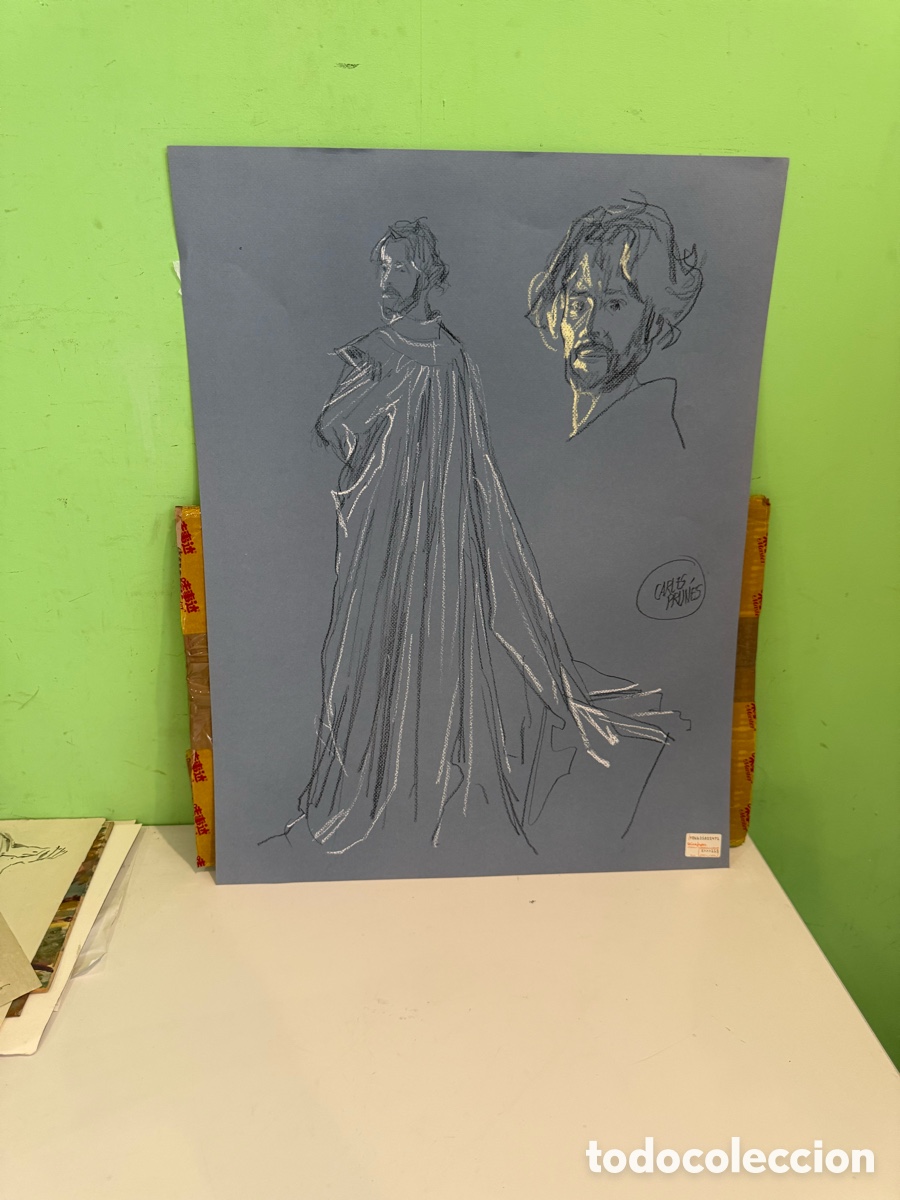 Arte: Carles Prun&eacute;s (1937-2017) &Oacute;leo sobre papel &ndash; Estudio de figura y retrato firmado (65 x 50 cm)
