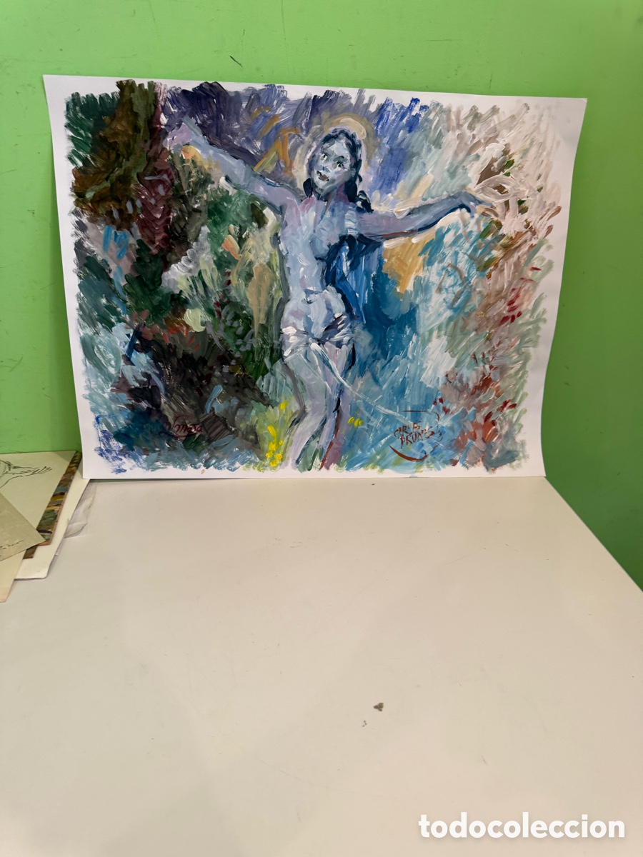 Arte: Carles Prun&eacute;s (1937-2017) &Oacute;leo sobre papel &ndash; Figura femenina aleg&oacute;rica con dos firmas (50 x 40 cm)