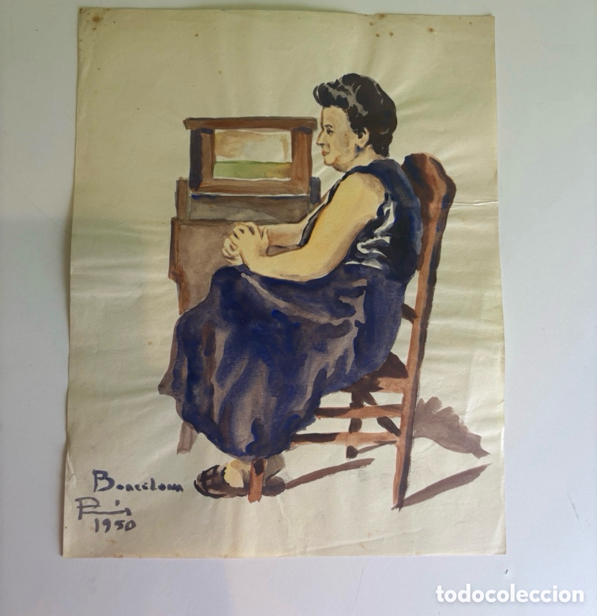 Arte: Carles Prun&eacute;s (1937-2017) Acuarela original firmada y fechada 1950