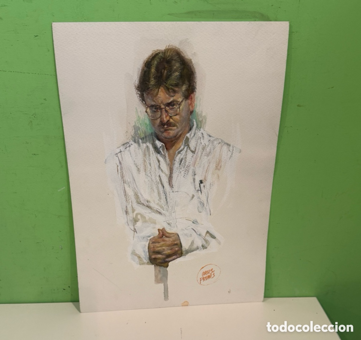 Kunst: Carles Prun&eacute;s (1937-2017) &ndash; &Oacute;leo sobre papel firmado &ndash; Retrato masculino, 45 &times; 32 cm