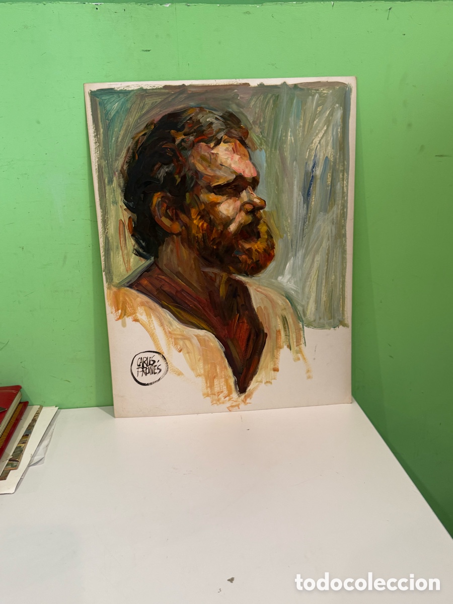 Arte: Carles Prun&eacute;s (1937-2017) &ndash; Retrato masculino de perfil. &Oacute;leo sobre papel (50 x 65 cm). Firmado