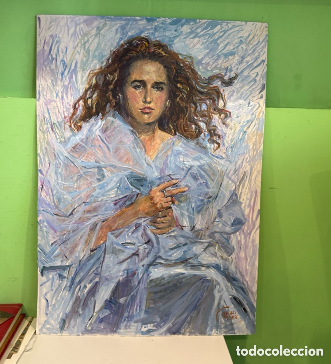 Arte: Carles Prun&eacute;s (1937-2017) &ndash; Gran retrato femenino. &Oacute;leo sobre papel (105 x 75 cm). Firmado.