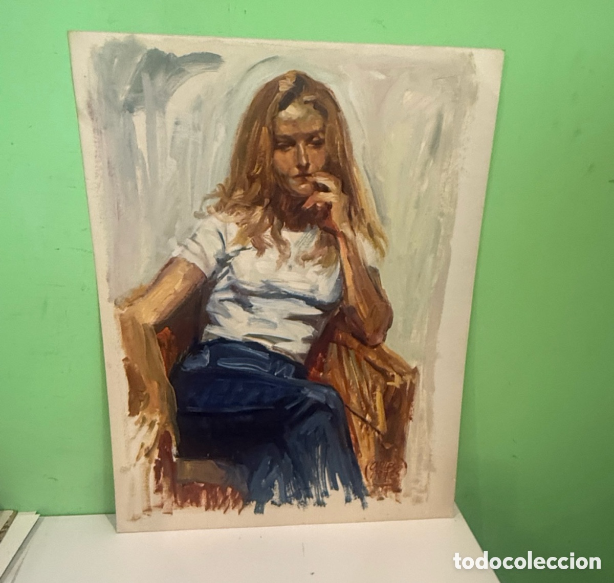 Arte: Carles Prun&eacute;s (1937-2017) &ndash; Retrato femenino sentado, firmado. &Oacute;leo sobre papel (75 x 50 cm)