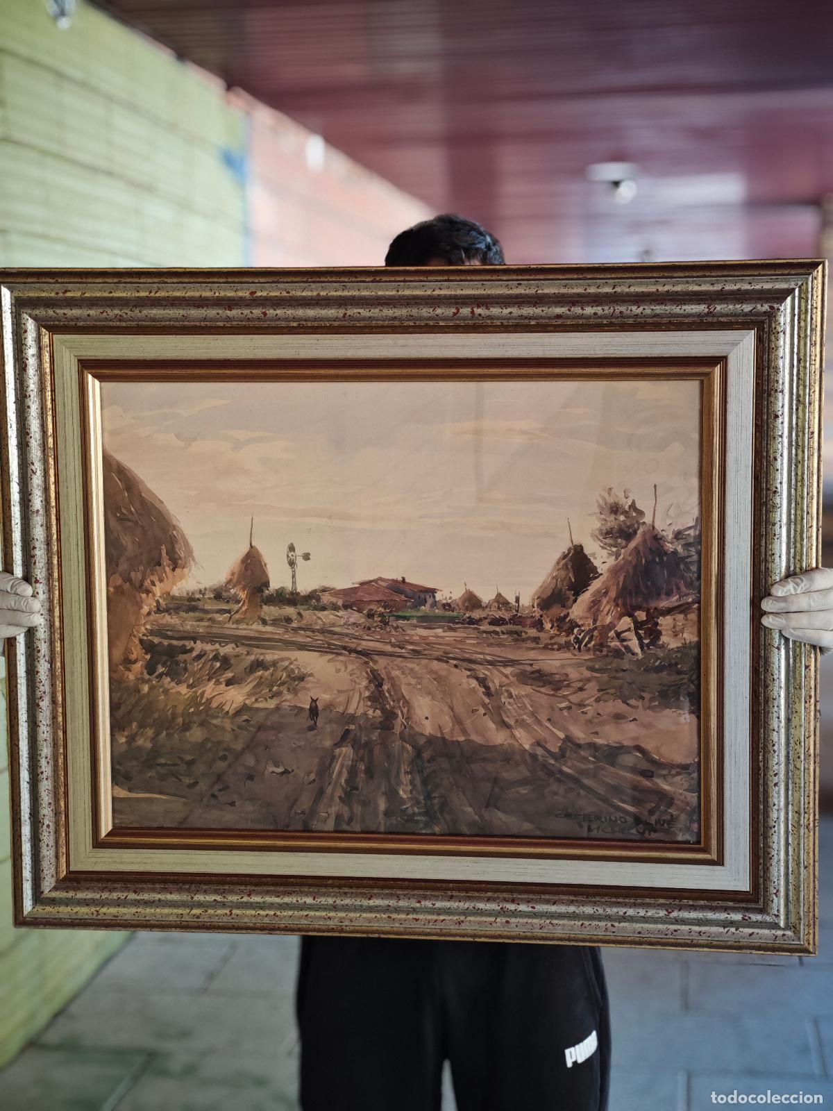 Arte: Ceferino Olive acuarela 84 x 70 paisaje enmarcado