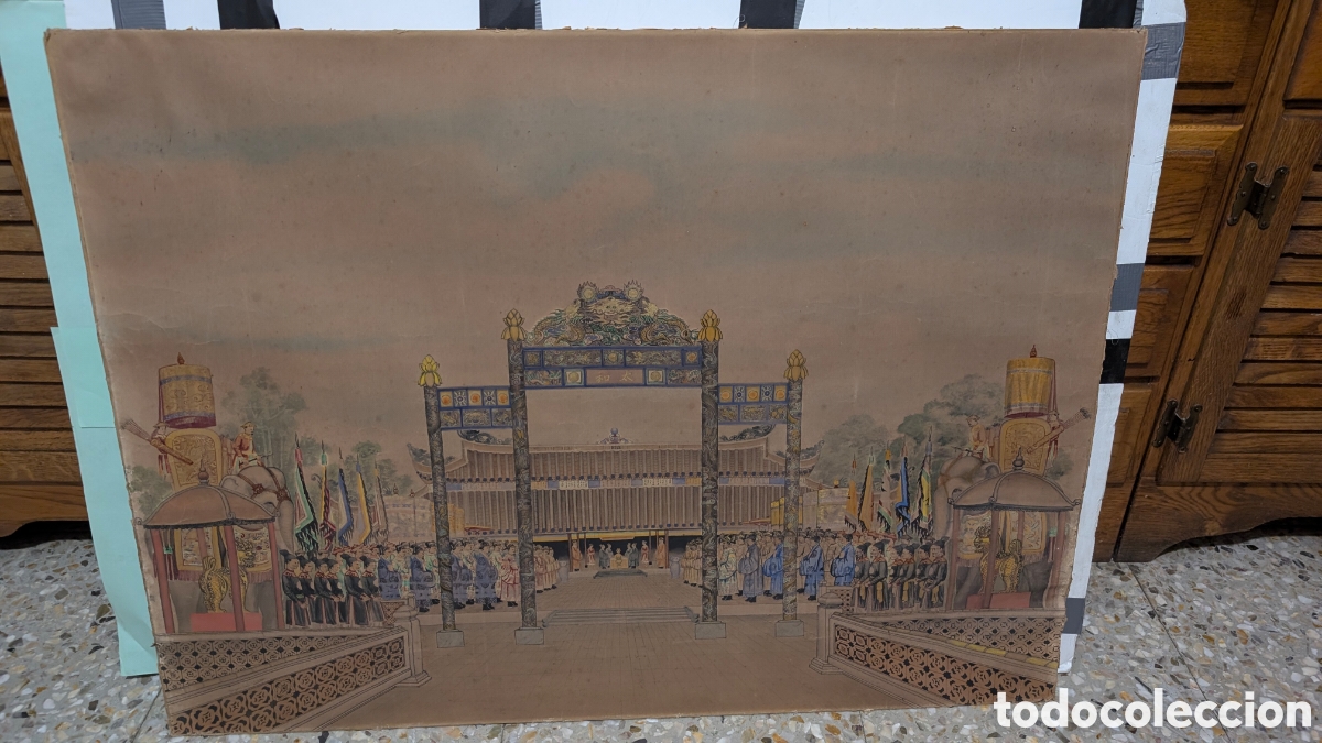 Arte: PINTURA ORIENTAL ANTIGUA: Procesi&oacute;n Imperial y Elefantes &rdquo;Suprema Armon&iacute;a&rdquo; (99 x 73 cm)