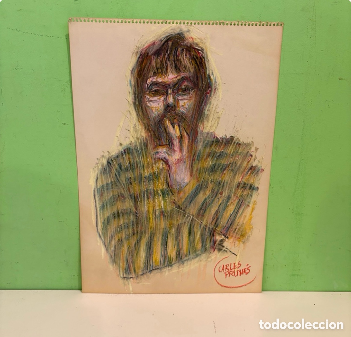 Arte: Carles Prun&eacute;s (1937-2017) &ndash; Retrato expresionista sobre papel, firmado (42 &times; 30 cm)