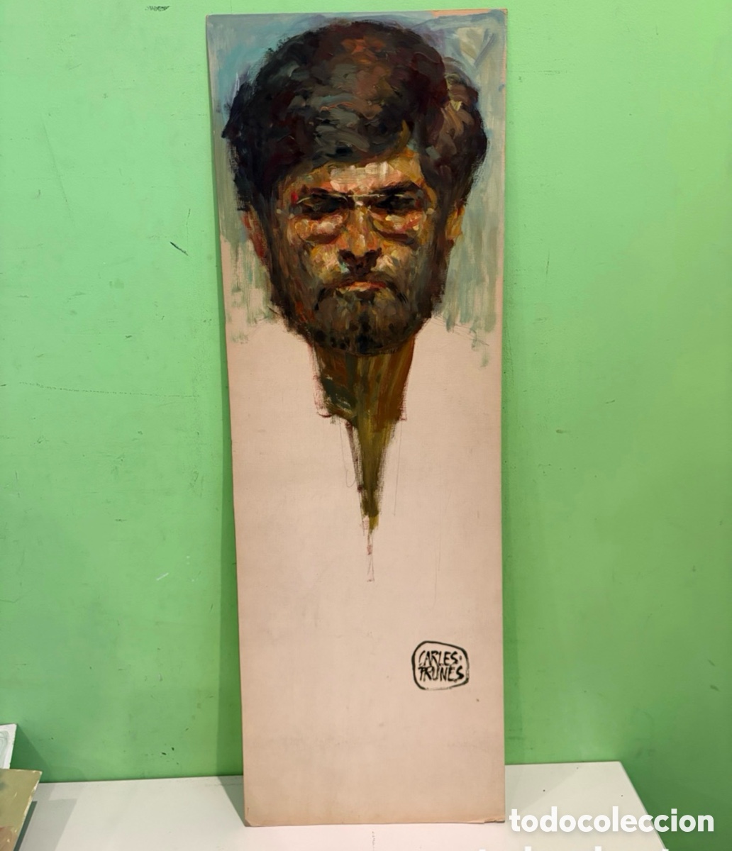 Arte: Carles Prun&eacute;s (1937-2017) &ndash; &Oacute;leo sobre papel , retrato masculino expresionista firmado