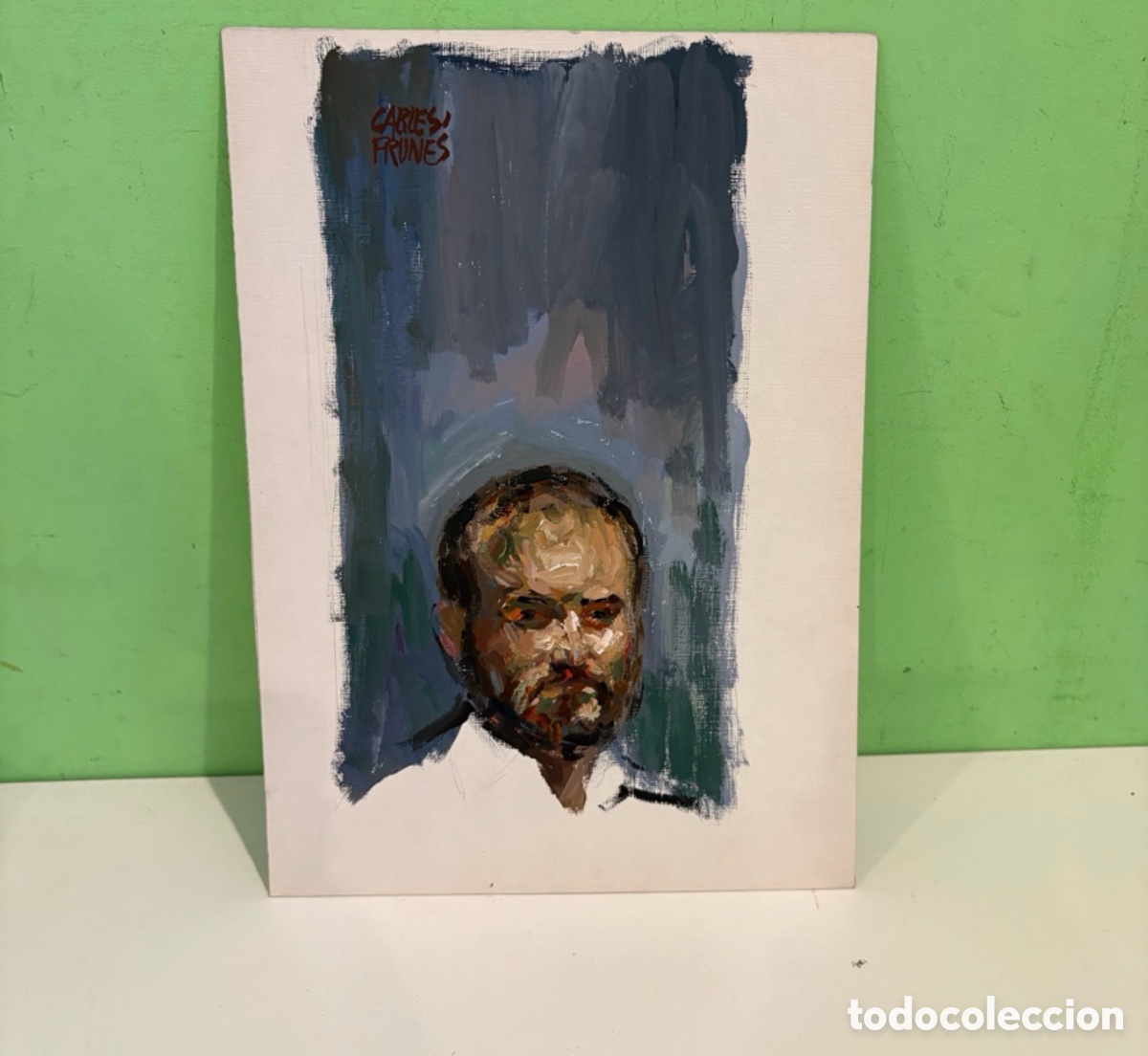 Arte: Carles Prun&eacute;s (1937-2017) &ndash; &Oacute;leo sobre papel, retrato masculino expresionista firmado