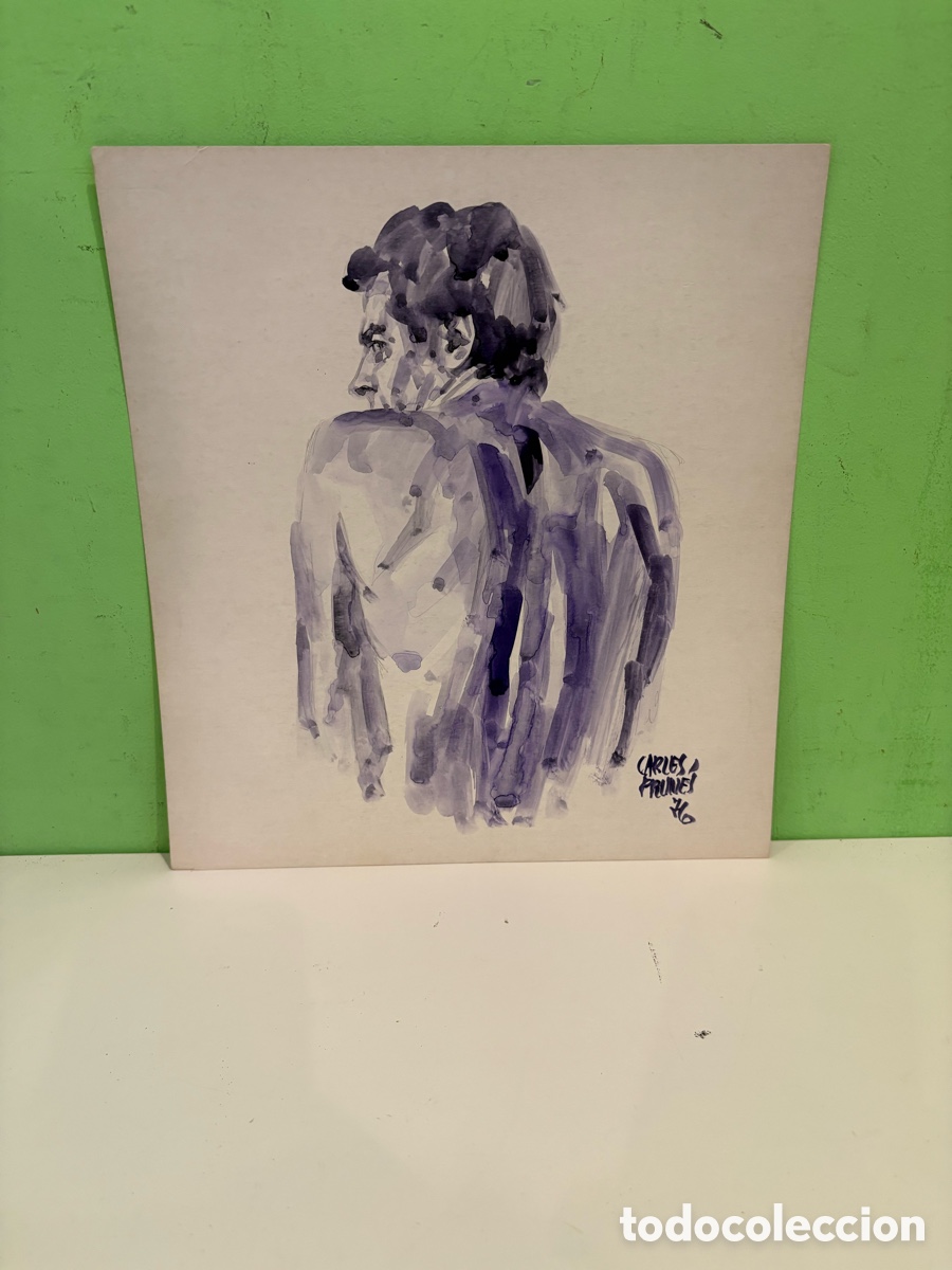 Arte: Carles Prun&eacute;s &ndash; Acuarela sobre papel, desnudo femenino de espaldas firmado y fechado 1976