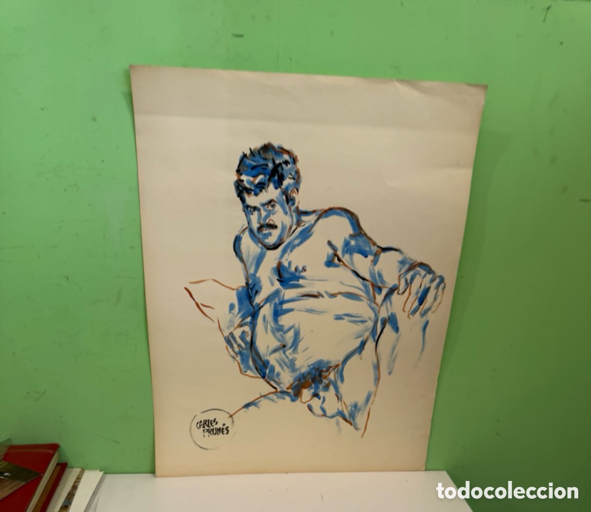 Arte: Carles Prun&eacute;s (1937-2017) - Figura masculina, firmado. Tinta sobre papel (50 x 65 cm)