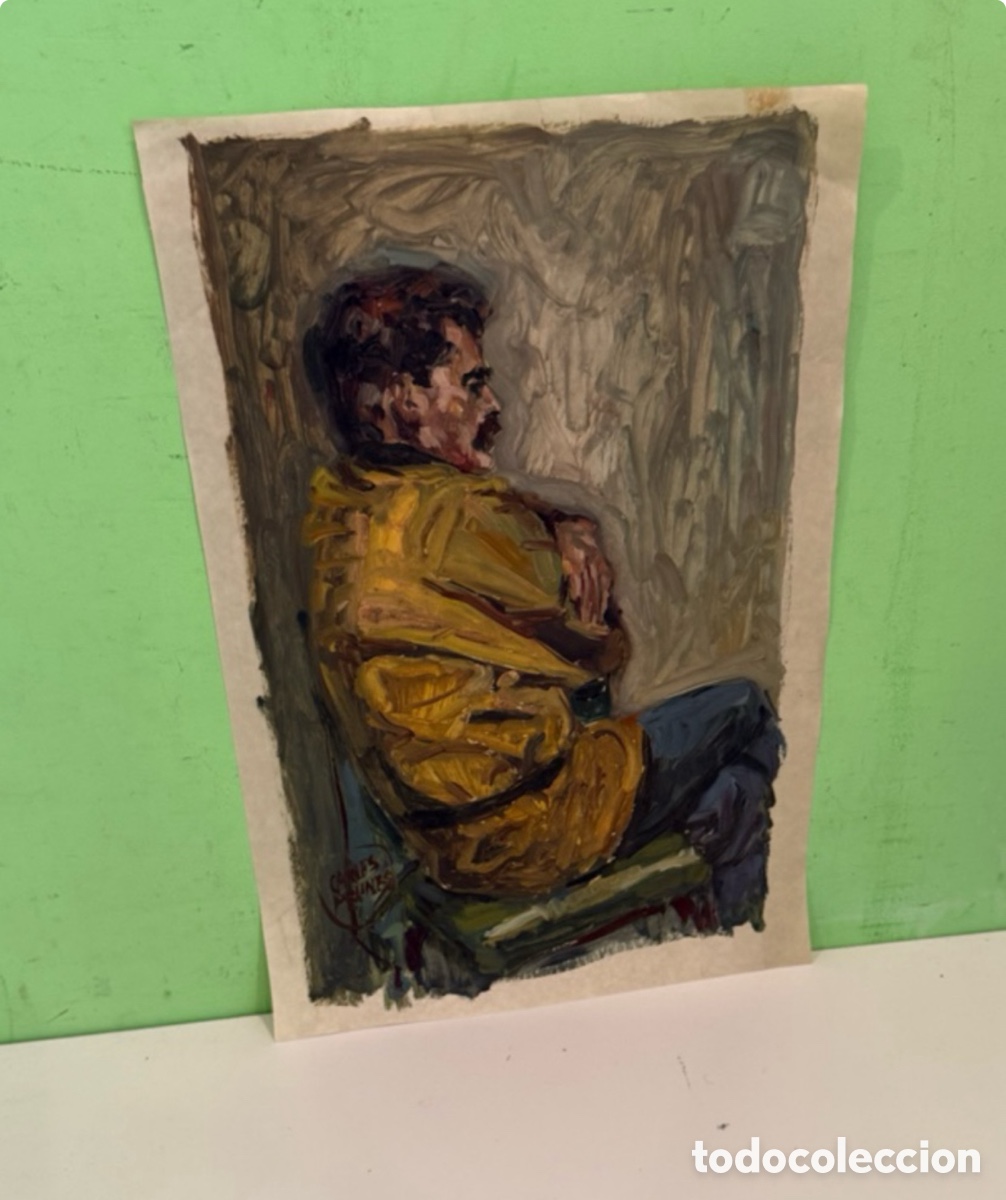 Arte: Carles Prun&eacute;s (1937-2017) &ndash; &Oacute;leo sobre papel. Figura masculina sentada. 47 &times; 31 cm