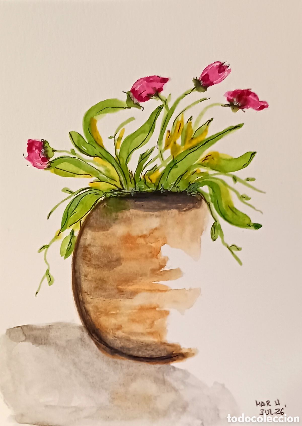 Arte: Acuarela original. Colecci&oacute;n macetas.21x15