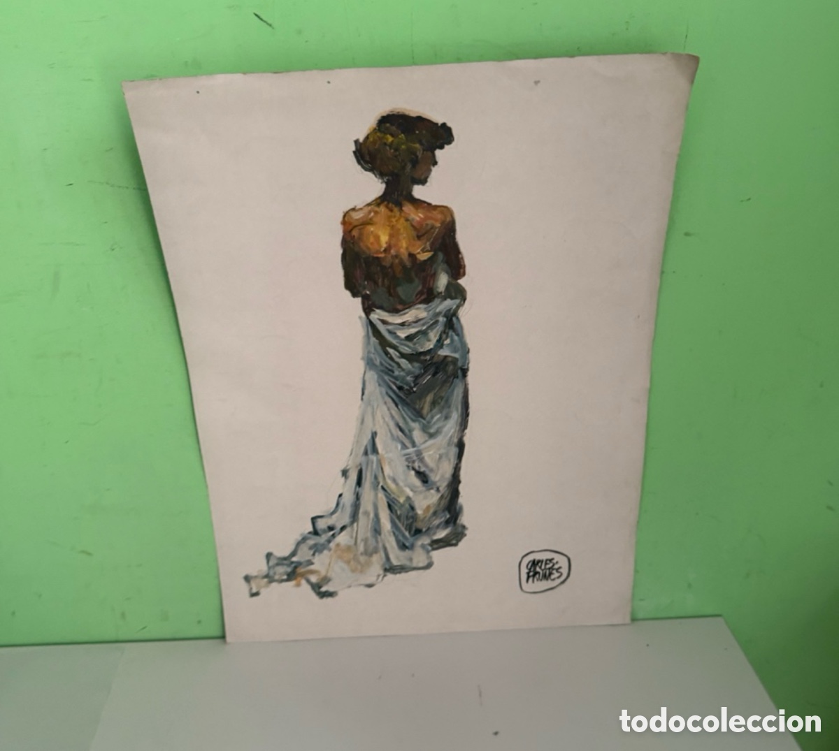 Arte: Carles Prun&eacute;s (1937-2017) &ndash; Figura femenina de espaldas, pintura sobre papel firmada (40 x 53 cm)
