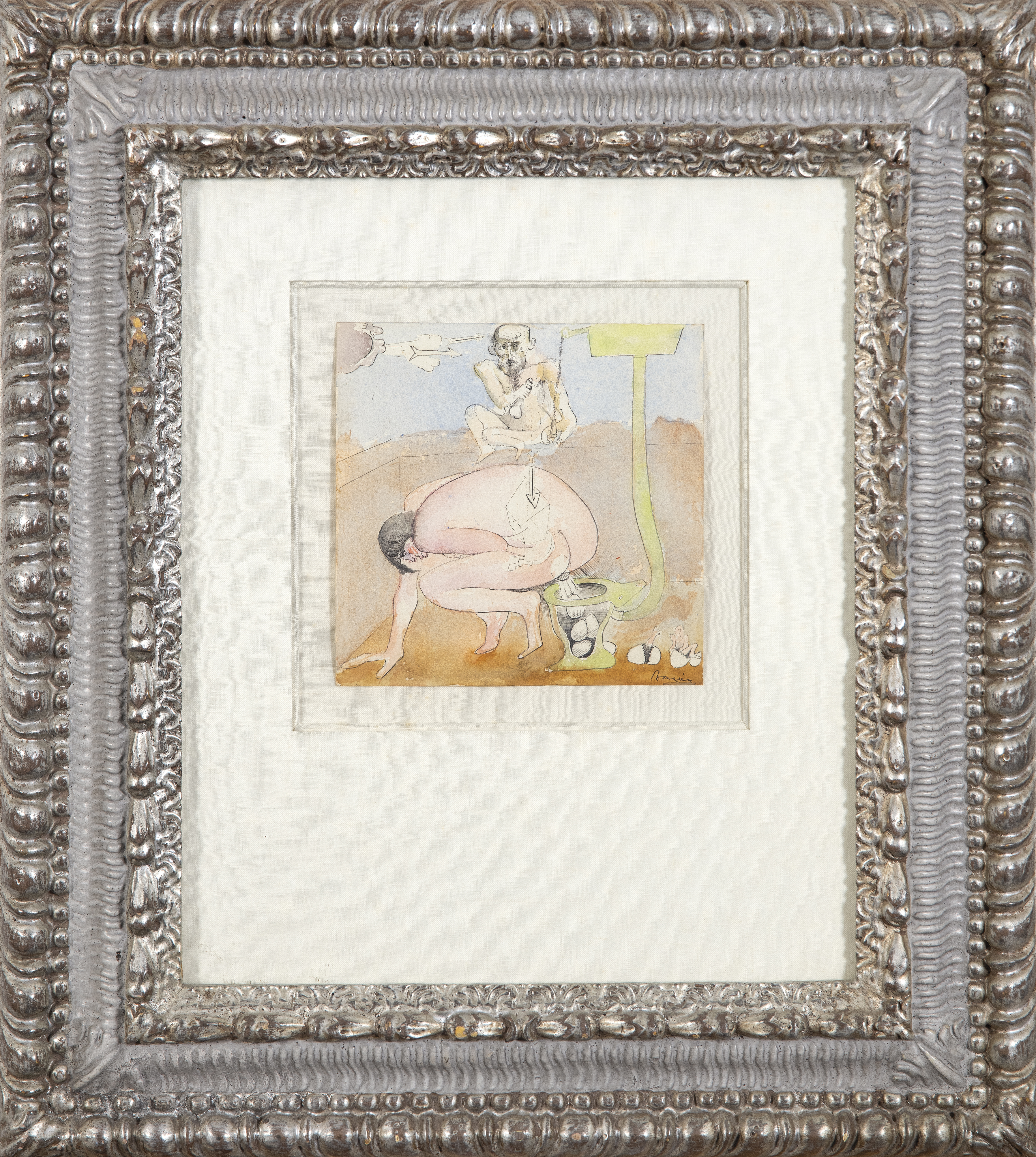 Arte: Parto extra&ntilde;o acuarela sobre papel Francisco Bar&oacute;n Molina etiqueta al dorso Galer&iacute;a Kreisler 1980