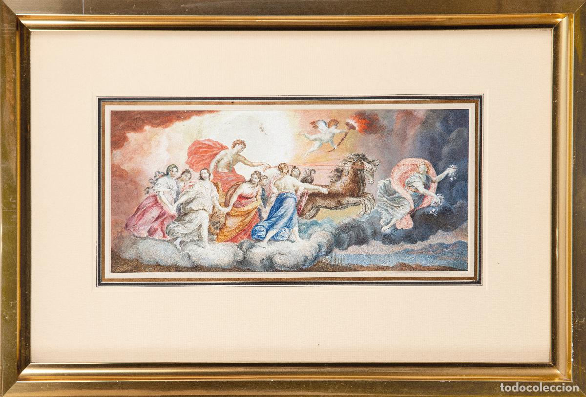 Arte: La Aurora guache sobre papel siguiendo el modelo original de Guido Reni escuela italiana siglo XVIII