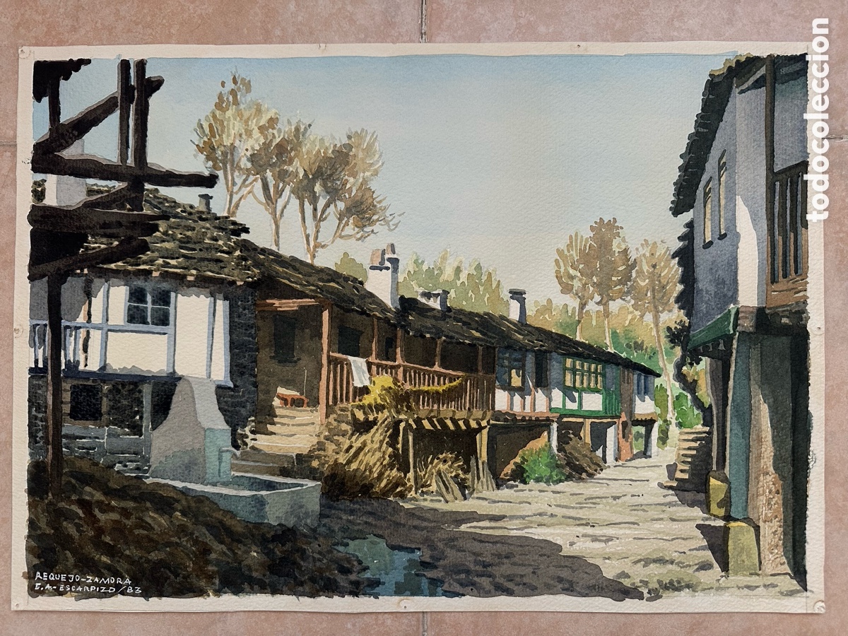 Arte: Antigua acuarela - firmada Escarpizo - Requejo - Zamora