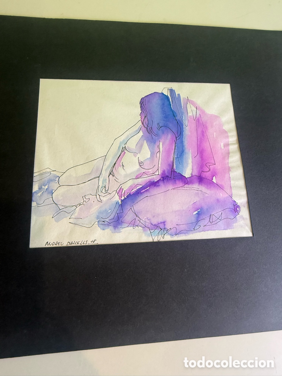 Arte: Andreu Balcells acuarela original de desnudo femenino firmada 1978