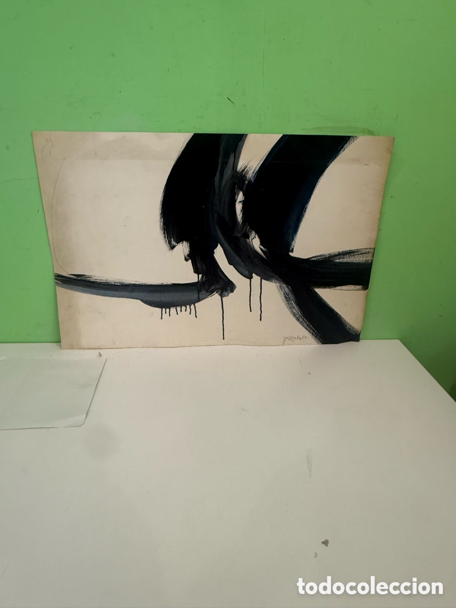 Arte: Pintura abstracta informalista sobre papel, firmada y fechada 1973. Autor&iacute;a a identificar.67 &times; 44 cm