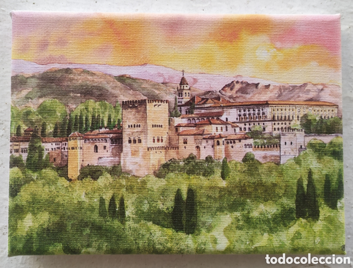 Arte: Peque&ntilde;a acuarela sobre lienzo de Granada, mide 18x13 cm