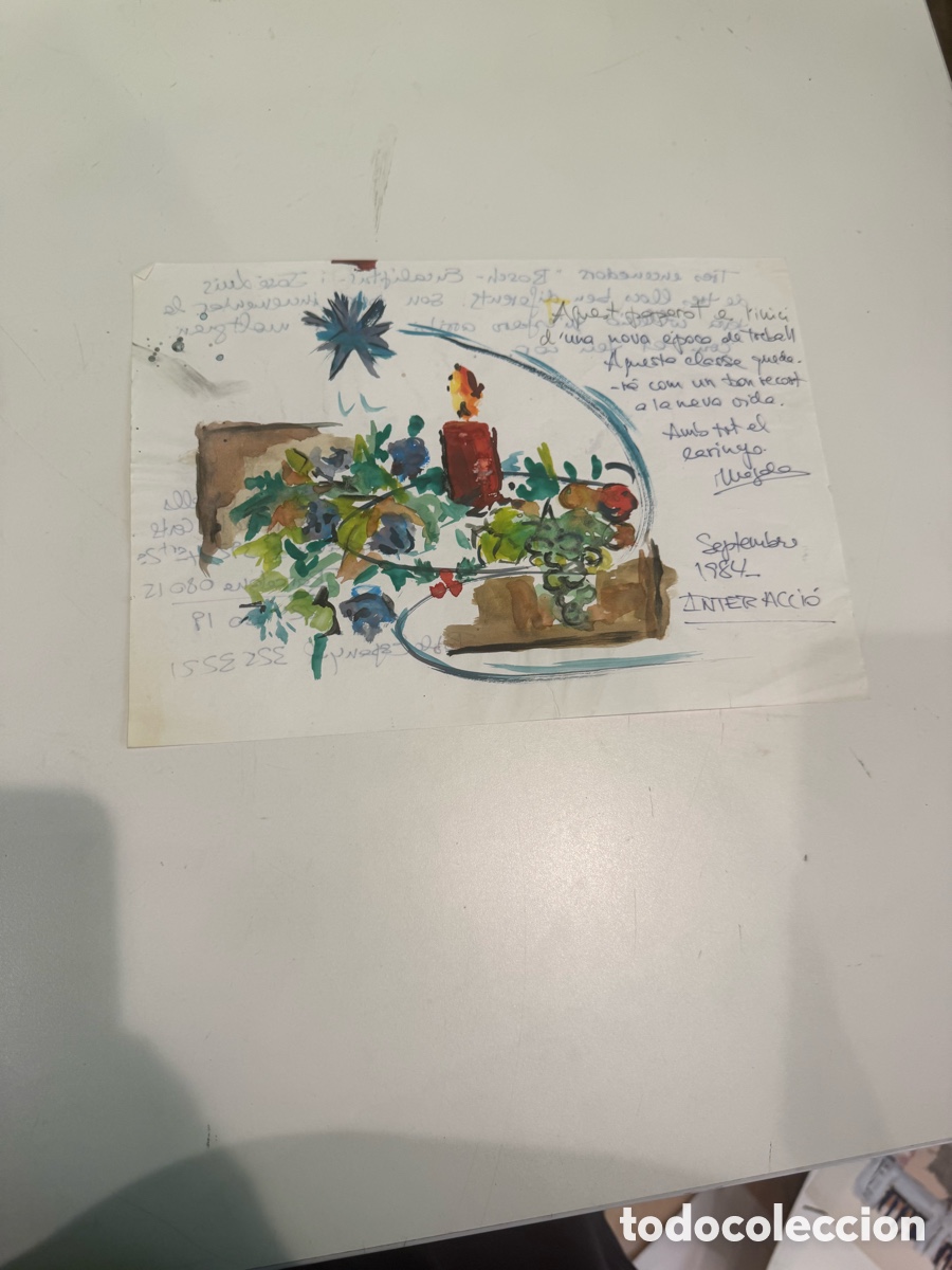 Arte: Obra firmada.Firma a identificar. Acuarela original dedicada a Carles Prun&eacute;s 1984