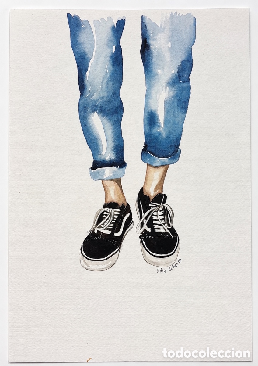 Arte: Acuarela original &ndash; Jeans y zapatillas Vans (Lidia Retuerto, 2018)