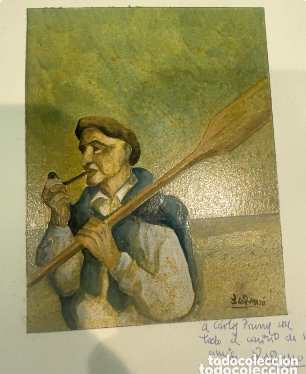 Arte: Acuarela original dedicada a Carles Prun&eacute;s &ndash; Firma a identificar