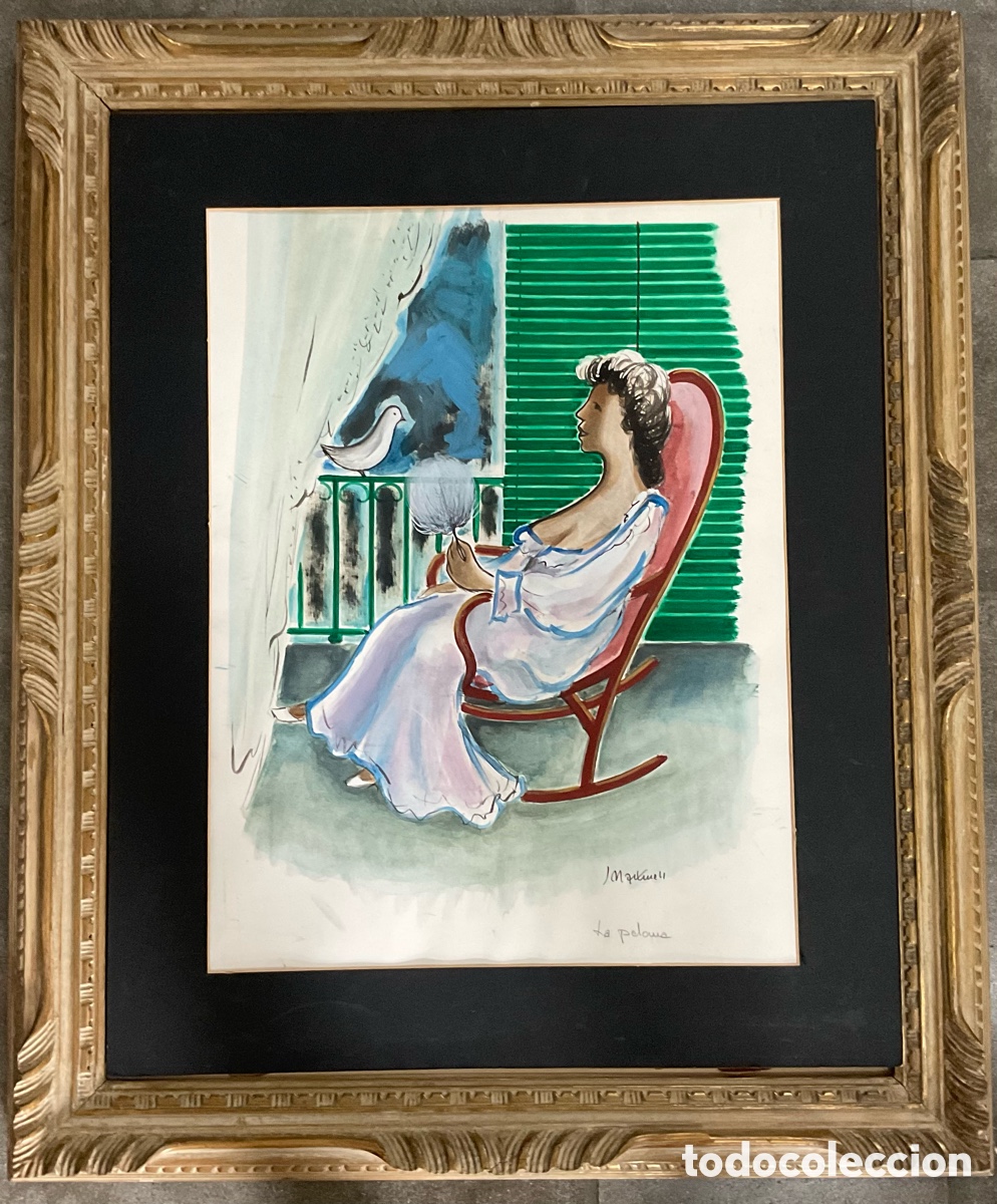 Arte: Josep Martinell Bruguera (Palafrugell, 1912&ndash;2001) &ndash; &rdquo;La Paloma&rdquo;. T&eacute;cnica mixta sobre papel 65x50 cm