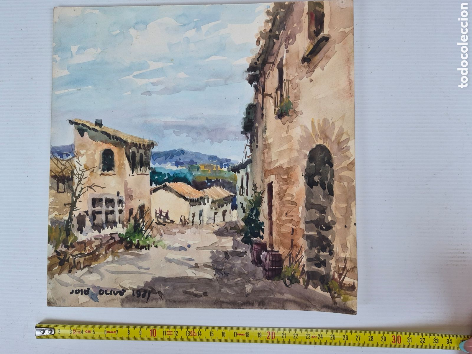 Arte: JOS&Eacute; OLIVE G&Oacute;MEZ ( BARCELONA 1944 ) PRECIOSA ACUARELA , TITULADA, CASTELL DEL REMEY, LA BISBAL.