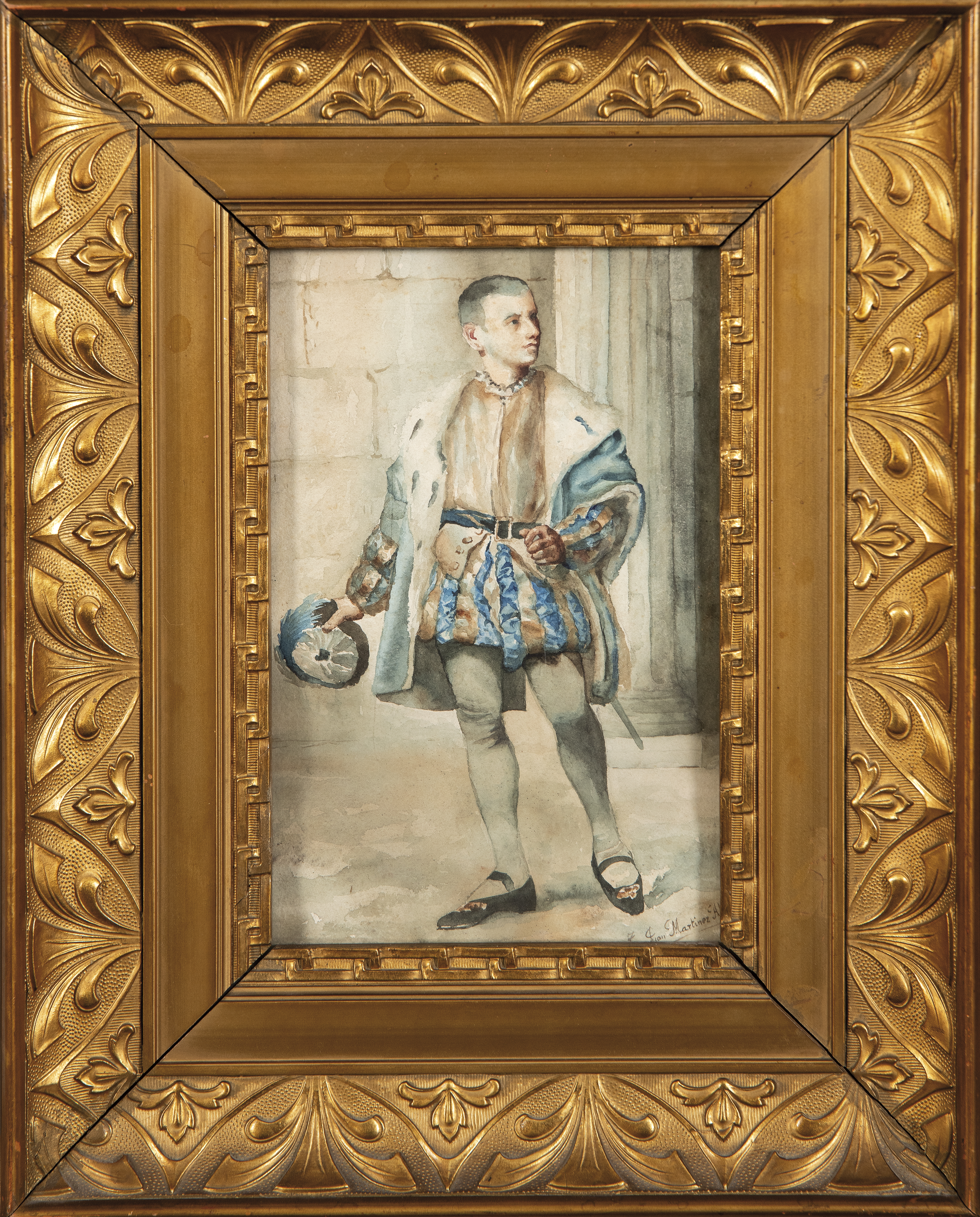 Arte: Retrato de joven vestido de &eacute;poca acuarela sobre papel Juan Mart&iacute;nez Abades siglo XIX
