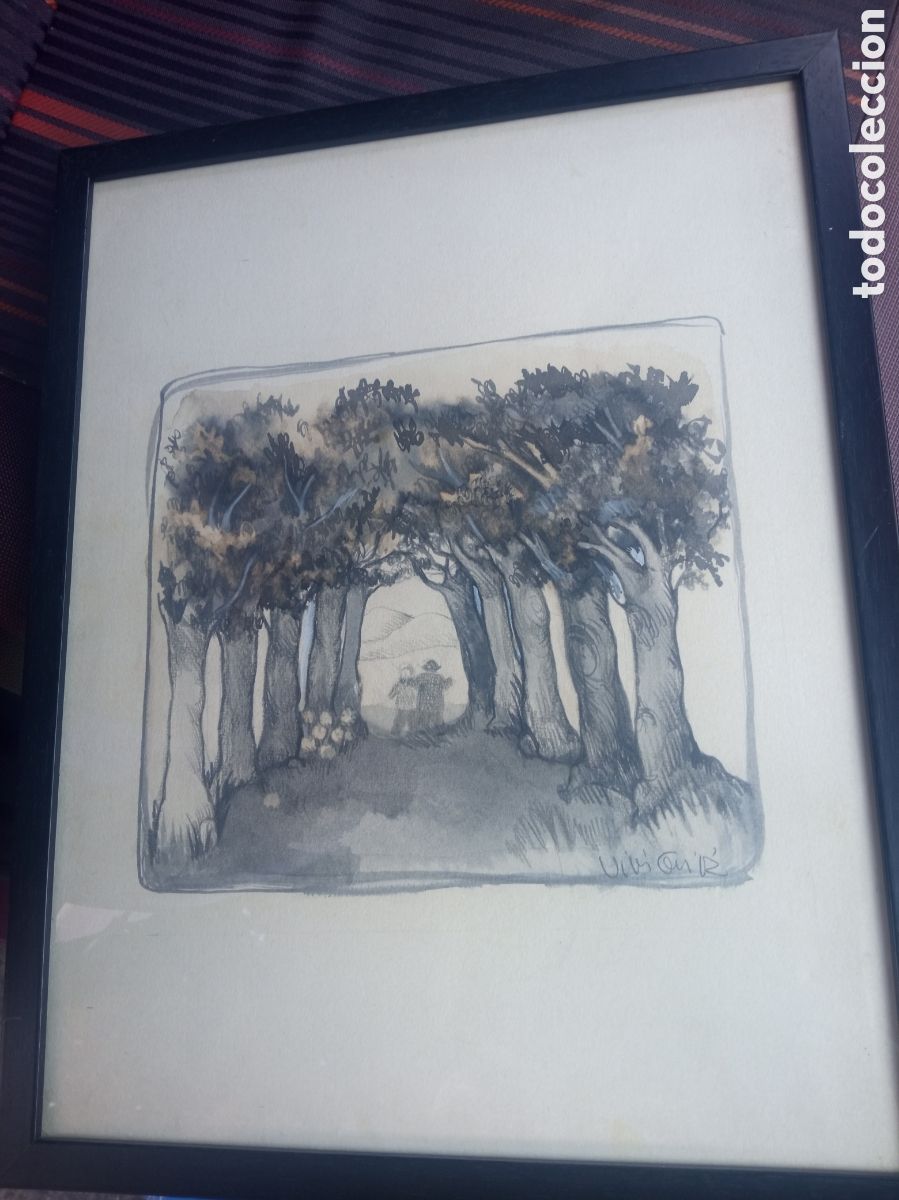 Arte: Antigua acuarela enmarcada, Firmada, mide 38x30 cm