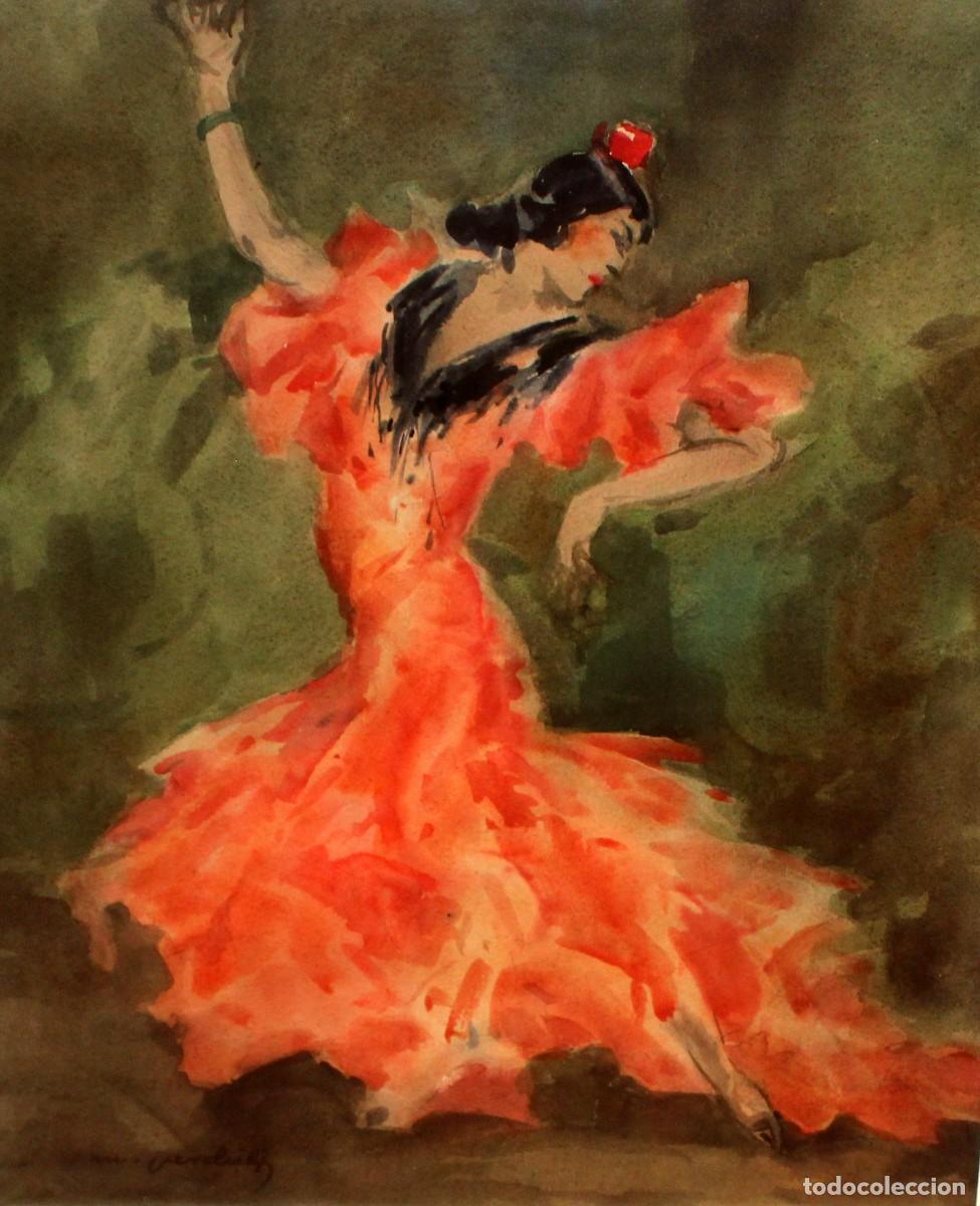Arte: MIGUEL MARTINEZ VERCHILI (1898 - 1989) TECNICA MIXTA REPRESENTANDO UNA BAILADORA