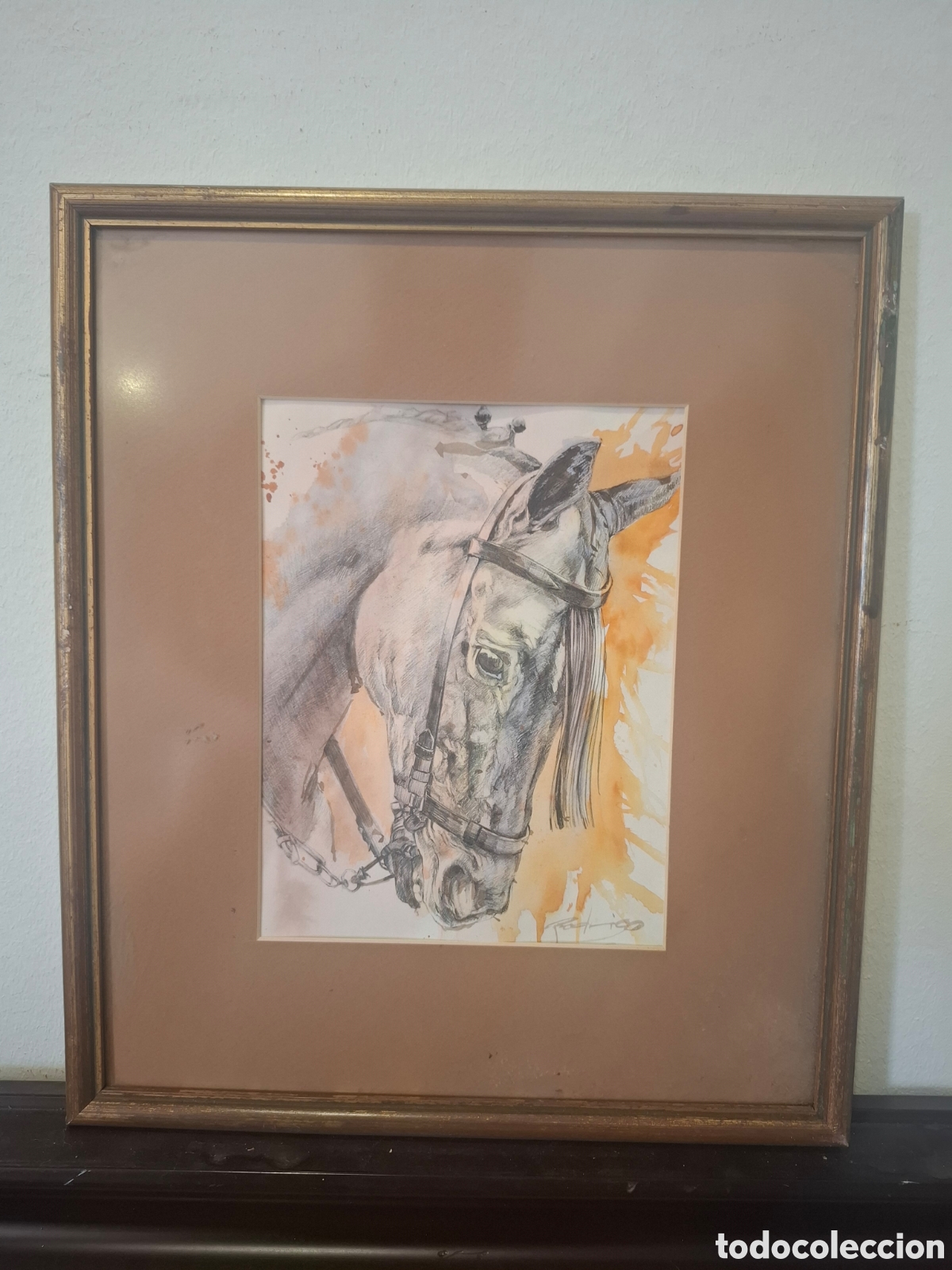 Arte: Bonita acuarela de rodrigo baez cabeza de caballo 39x33