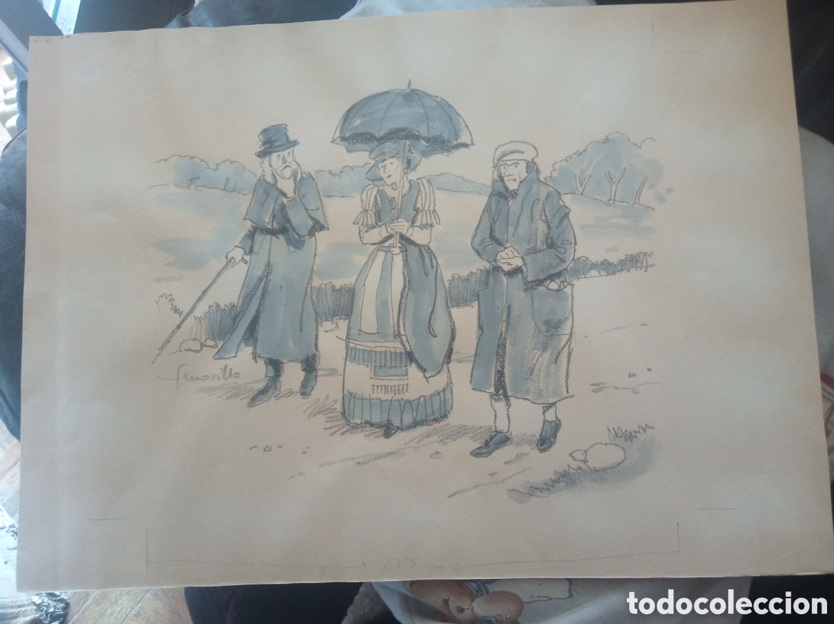 Arte: Antigua acuarela firmada F. MORILLO, Mide 46,5x33,8cm