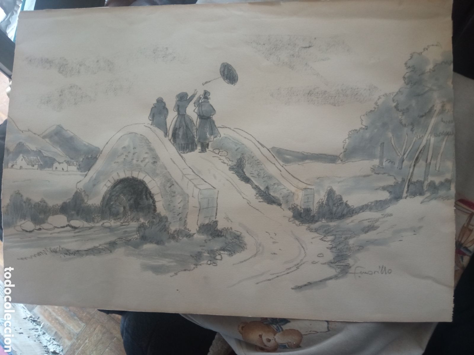 Arte: Antigua acuarela firmada por S, Morillo, mide 50x35 cm