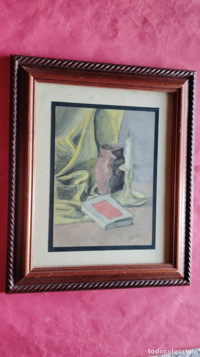 Arte: JOAN BROTAT VILANOVA.-PINTOR.-A&Ntilde;O 1920-90.-BODEGON DE LIBRO Y PALMATORIA.-ACUARELA.-FIRMADA.-1944.