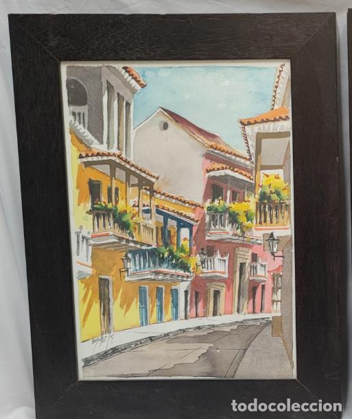 Arte: ACUARELA FIRMADA POR GONZALEZ, CARTAGENA DE INDIAS COLOMBIA, ENMARCADA, 62,5 X 47,5 CM