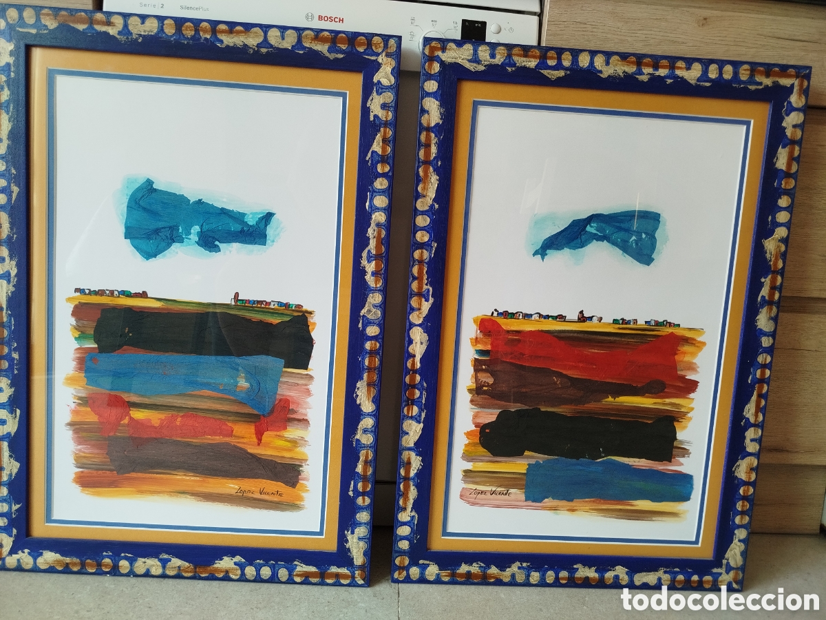 Arte: Dos cuadros t&eacute;cnica mixta acuarela y papel, de L&oacute;pez Vicente. Firmados por el autor.
