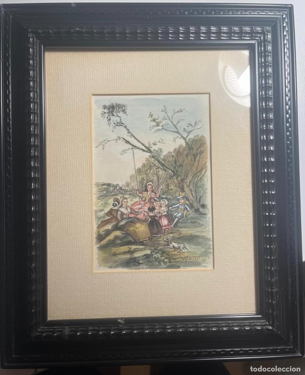 Arte: Obra vintage enmarcada inspirada en &ldquo;El columpio&rdquo; de Goya &ndash; Firmada