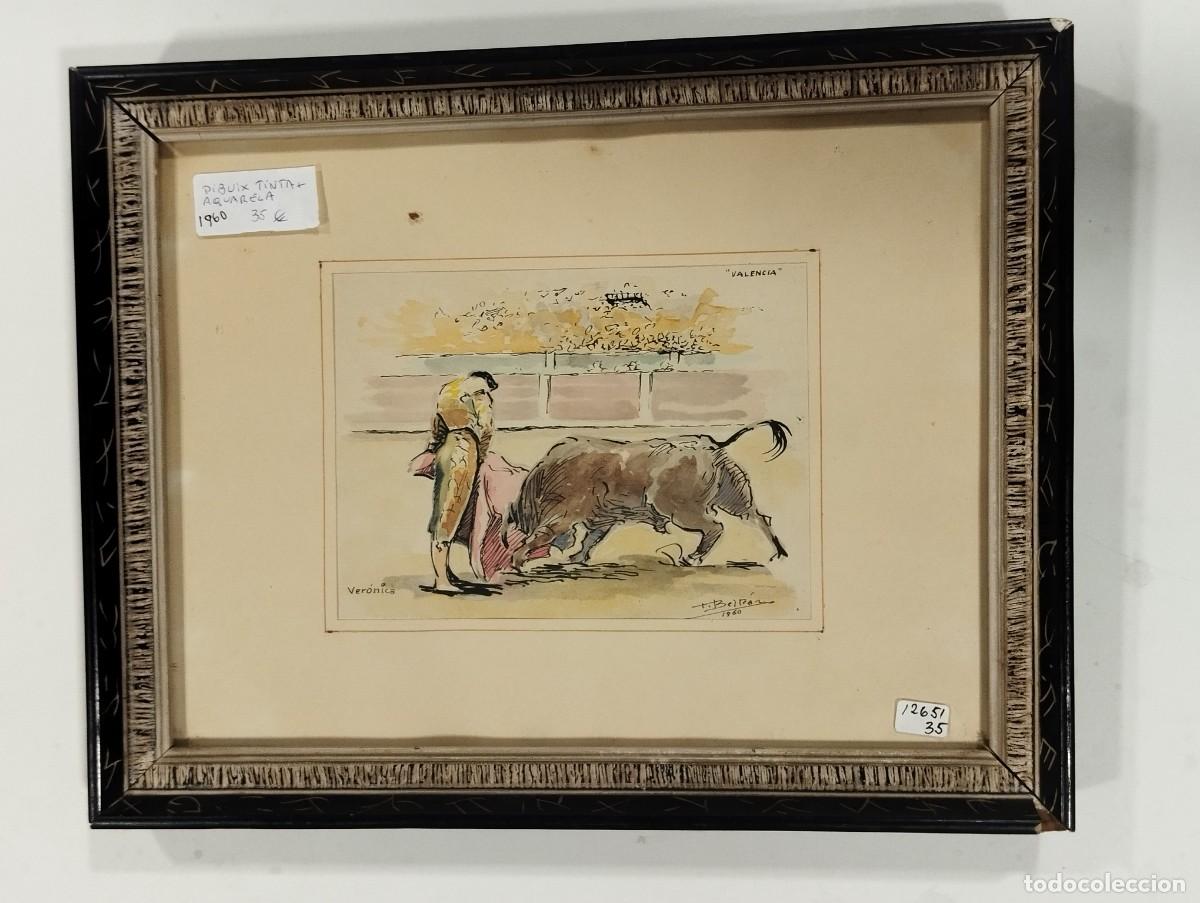 Arte: CUADRO TINTA Y ACUARELA ESCENA TAURINA VERONICA FIRMADO A&Ntilde;O 1960.