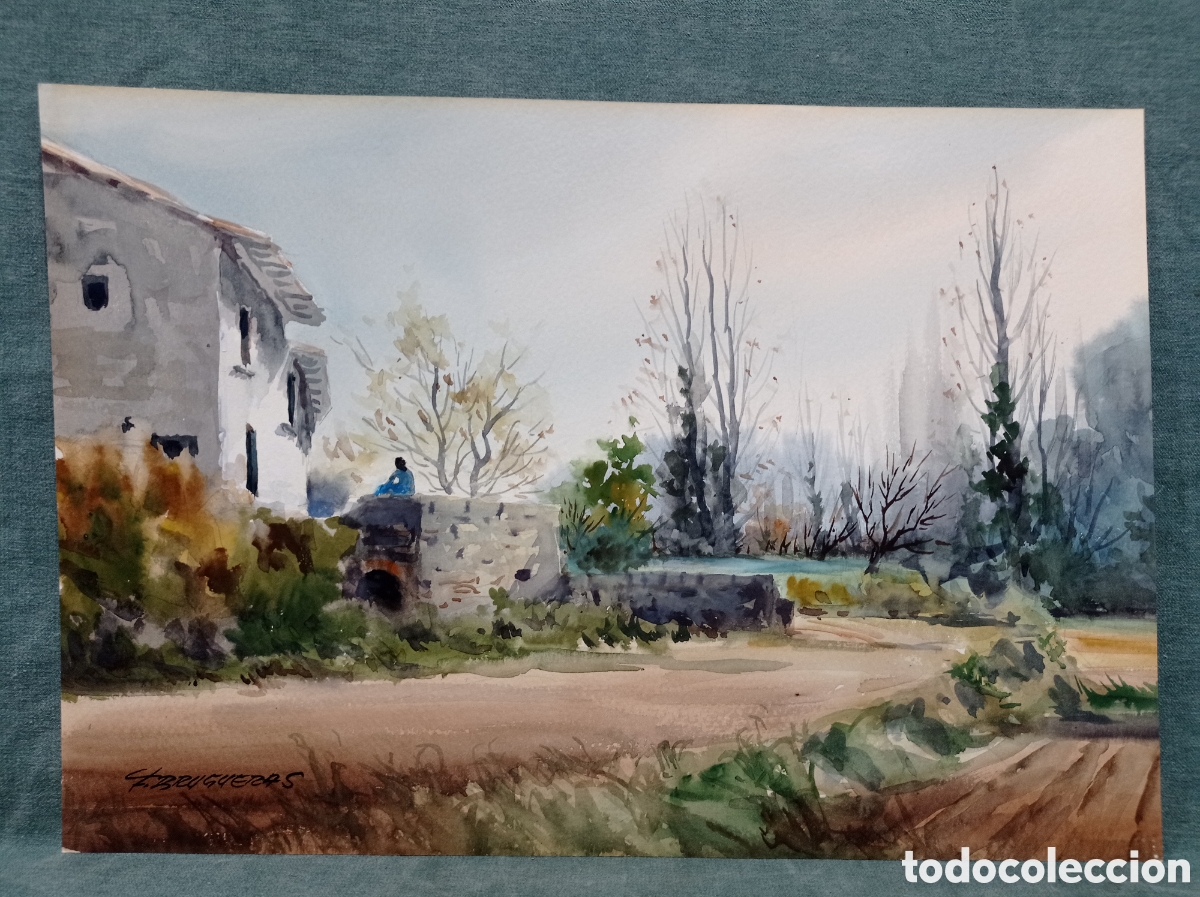 Arte: ACUARELA PAISAJE CALDES DE MONTBUI -CAN PASCUALET - BARCELONA - FELIPE BRUGUERAS PALLACH (1915-2003)