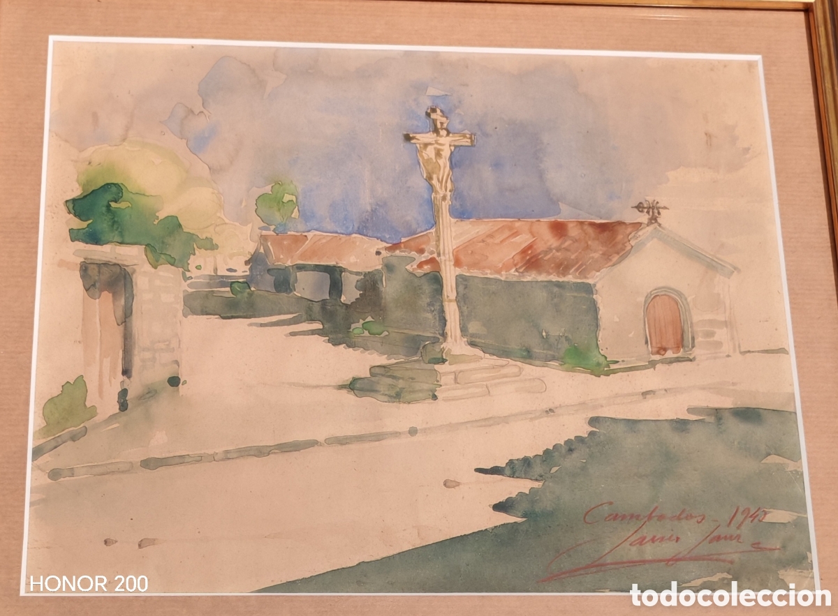 Arte: Acuarela &rdquo;Vista de Cambados&rdquo; Firmado. 1943